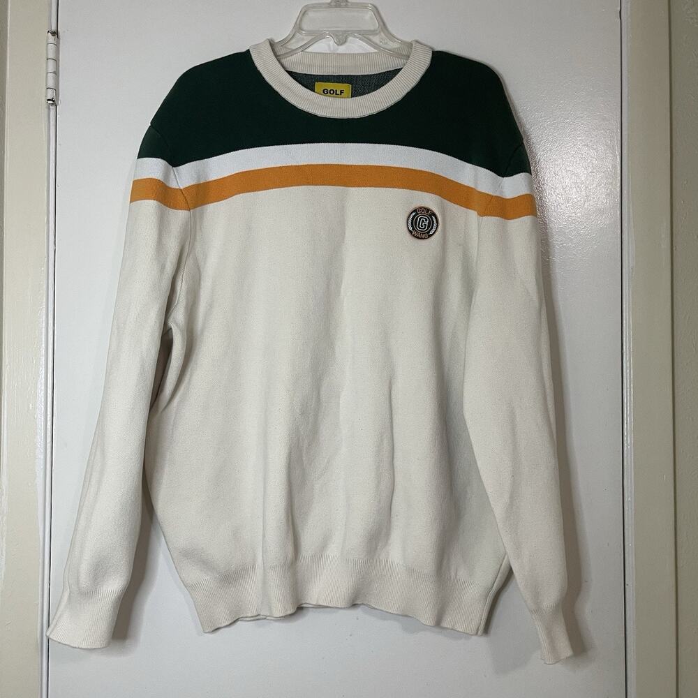 GOLF WANG cream green Varsity crew neck long sleeve knit sweater XXL